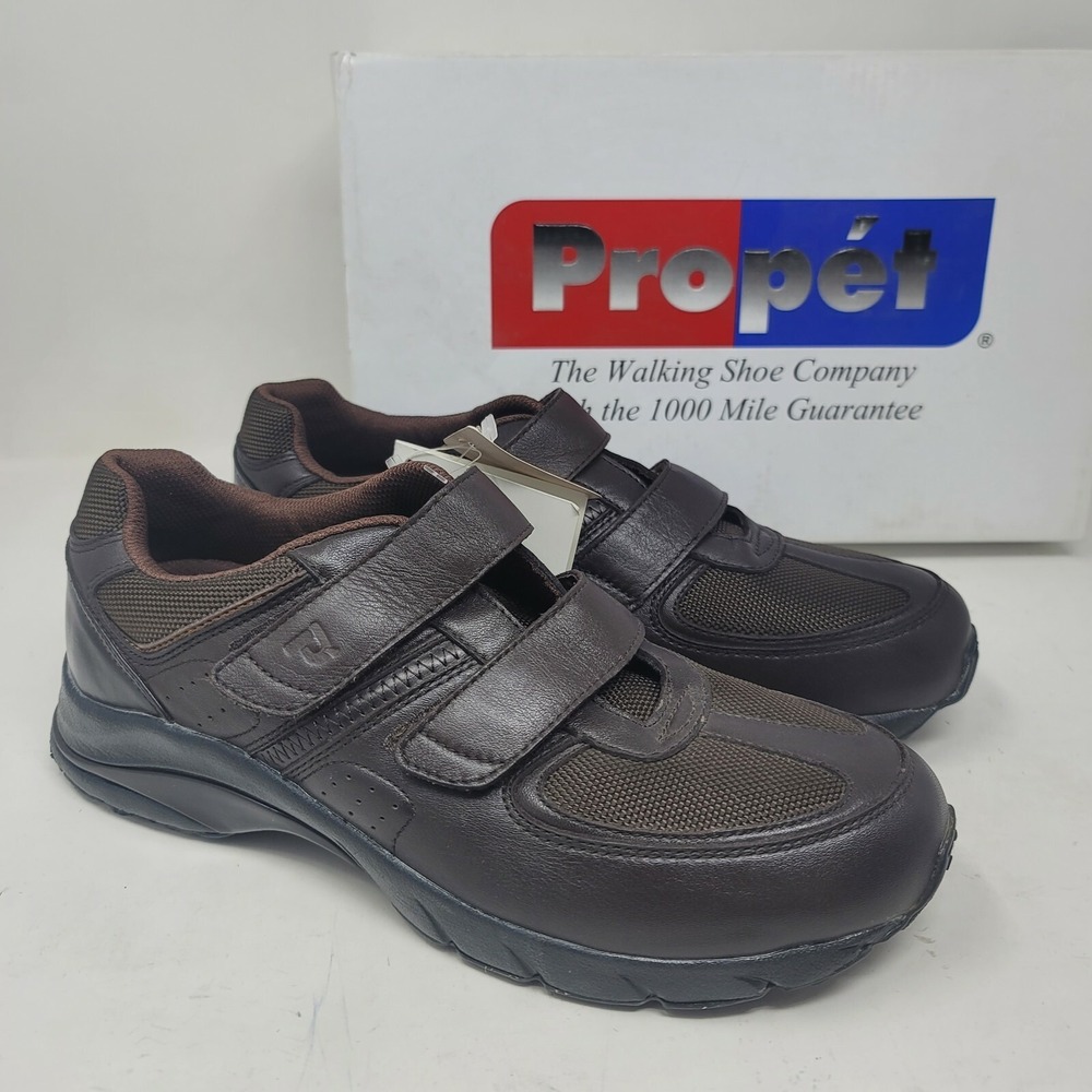 Propet Men's Sneakers Size 8 M Brown Leather Casual Hook N Loop Shoes